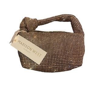 NWT Madison West Knotted Champagne Rhinestone Dumpling-style Evening Purse